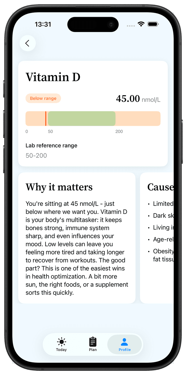 Project120 app showing biomarker details