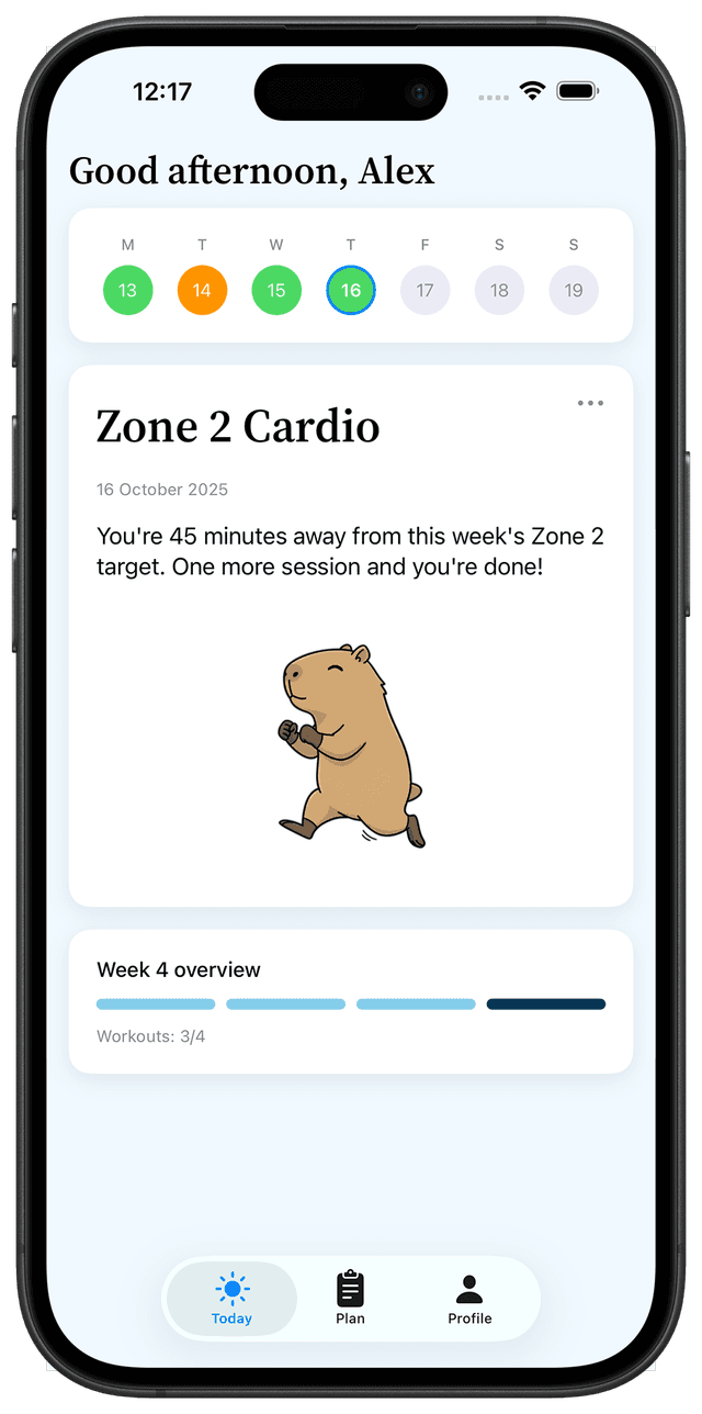 Project120 app showing the today view